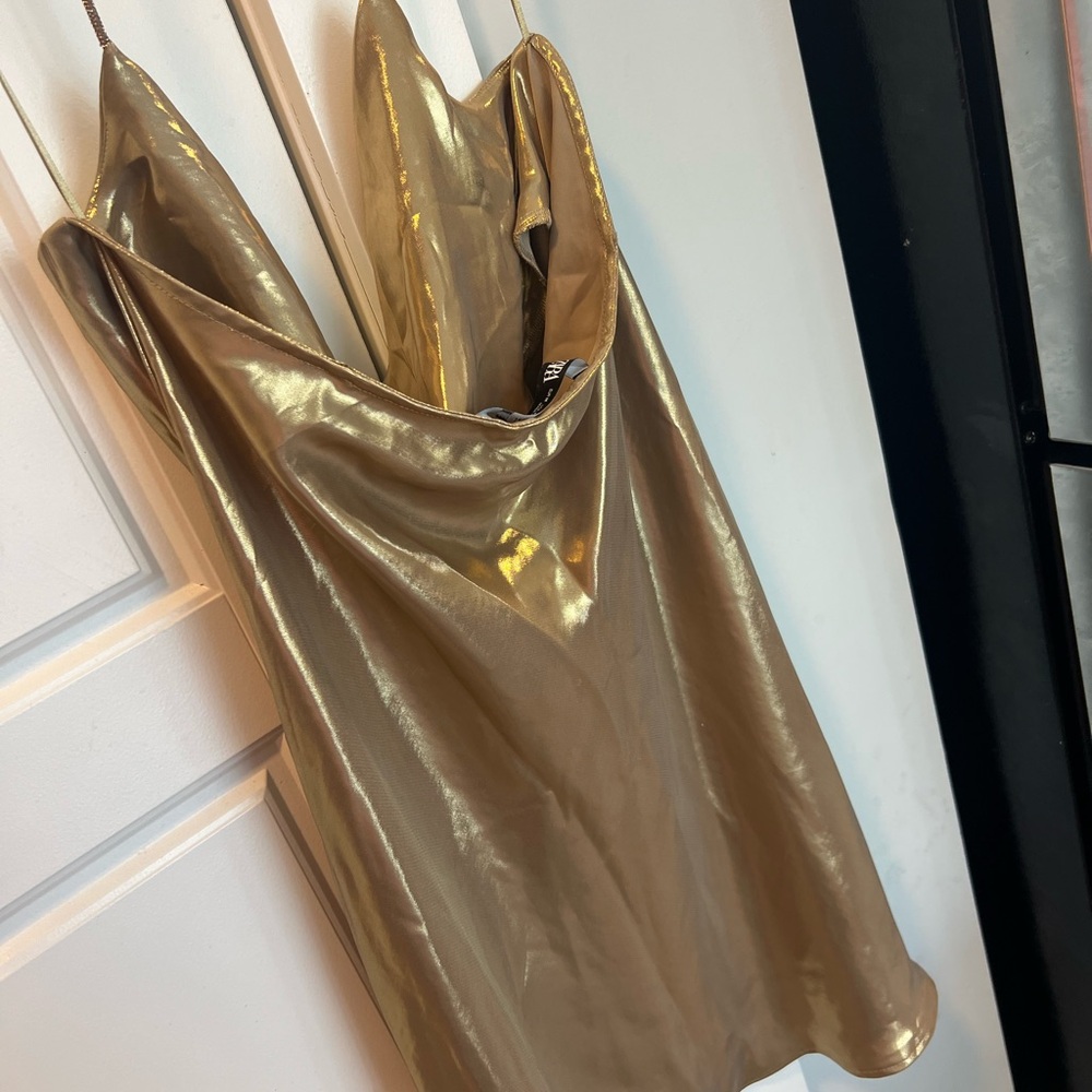 Zara Metallic Gold Mini Dress